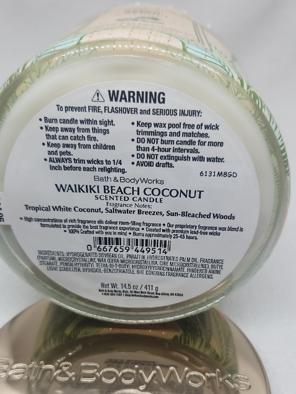 Bath & Body Works Waikiki Beach Coconut 3-Wick Candle New - Picture 5 of 5